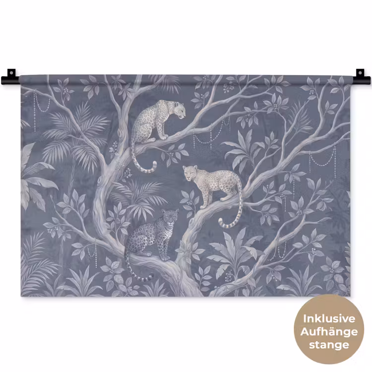 Dieren - Jungle - Illustratie - Bomen - Blauw Wandkleed katoen klein -t3d_DE