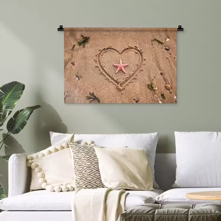Dieren - Hart - Strand - Zand - Roze Wandkleed katoen klein -sfeer7