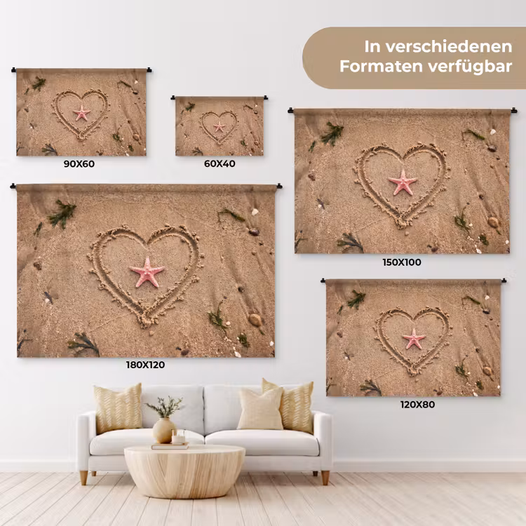 Dieren - Hart - Strand - Zand - Roze Wandkleed katoen klein -tsfeer8_DE