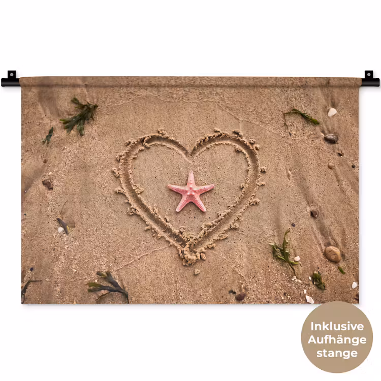 Dieren - Hart - Strand - Zand - Roze Wandkleed katoen klein -t3d_DE