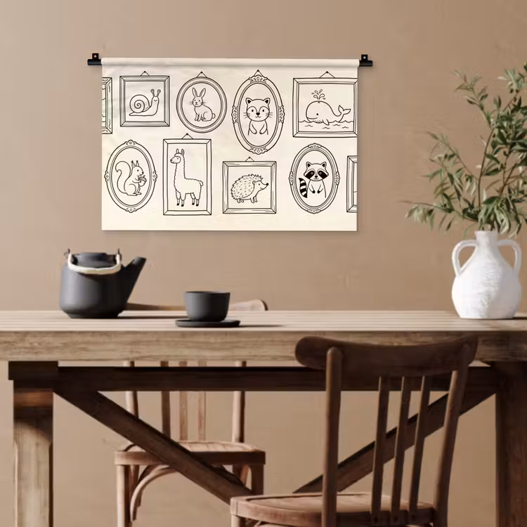 Dieren - Illustratie - Lijsten - Galerij - Speels Wandkleed katoen klein -sfeer6