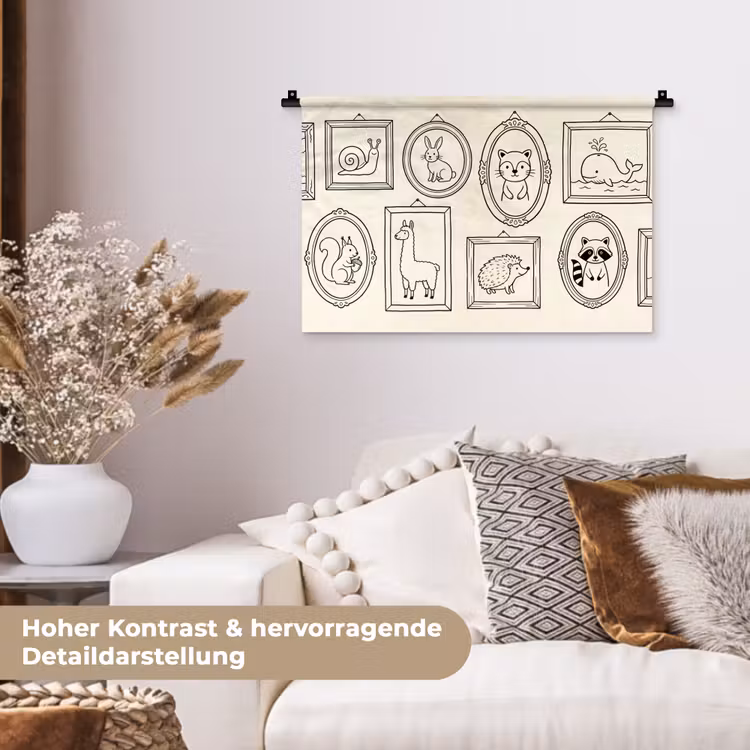 Dieren - Illustratie - Lijsten - Galerij - Speels Wandkleed katoen klein -tsfeer1_DE
