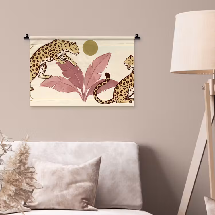 Dieren - Kat - Jungle - Illustratie - Beige Wandkleed katoen klein -sfeer4