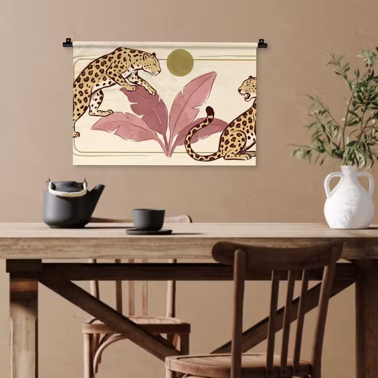 Dieren - Kat - Jungle - Illustratie - Beige Wandkleed katoen klein -sfeer6