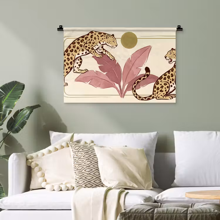 Dieren - Kat - Jungle - Illustratie - Beige Wandkleed katoen klein -sfeer7