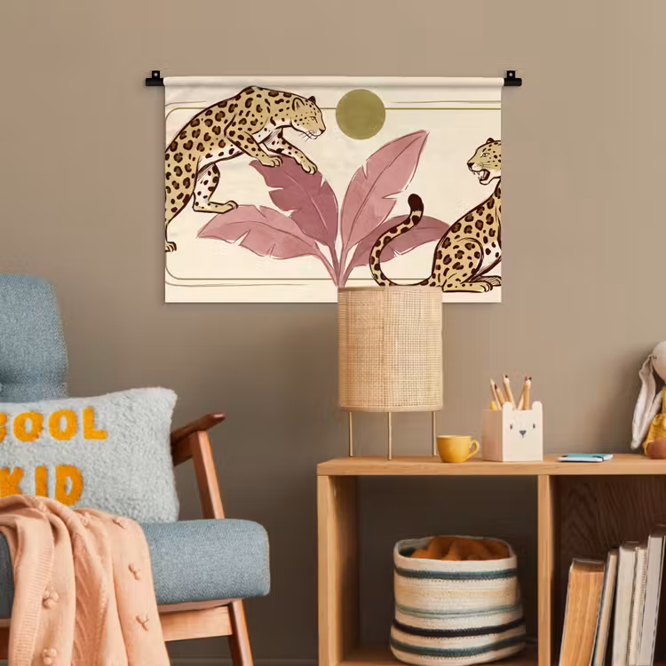 Dieren - Kat - Jungle - Illustratie - Beige Wandkleed katoen klein -wsfeer4_kind