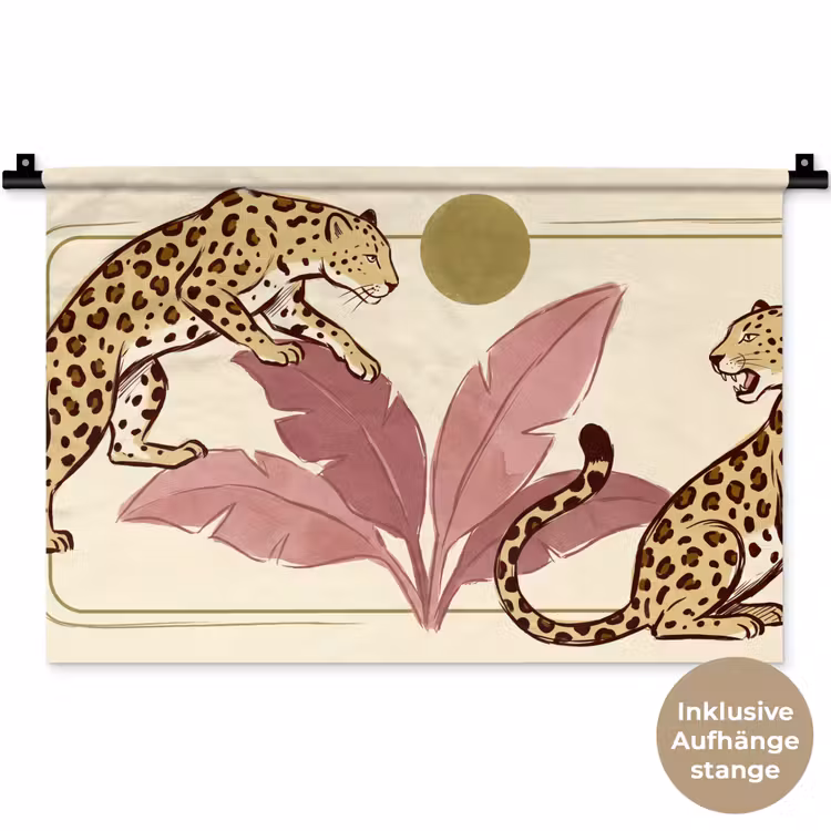 Dieren - Kat - Jungle - Illustratie - Beige Wandkleed katoen klein -t3d_DE