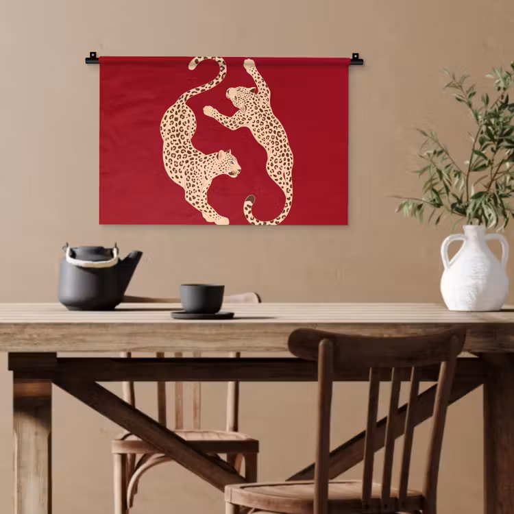 Dieren - Luipaard - Abstract - Rood - Modern Wandkleed katoen klein -sfeer6