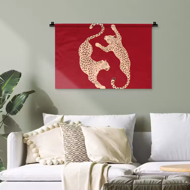 Dieren - Luipaard - Abstract - Rood - Modern Wandkleed katoen klein -sfeer7