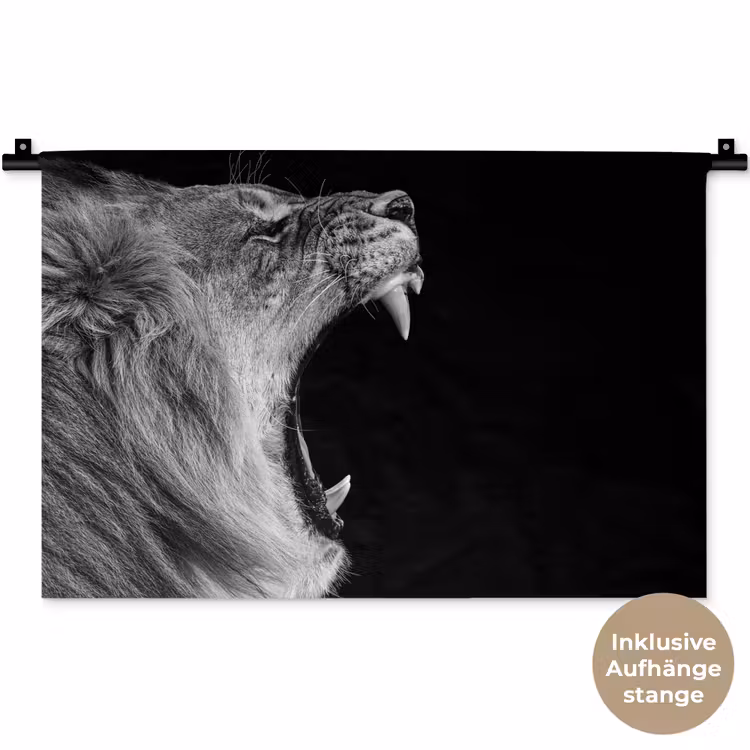 Dieren - Leeuw - Zwart - Wit - Portret Wandkleed katoen klein -t3d_DE