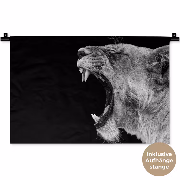 Dieren - Leeuw - Zwart - Wit - Portret Wandkleed katoen klein -t3d_DE