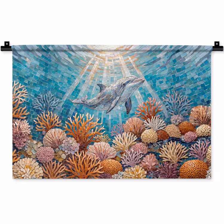 Dieren - Mozaïek - Oceaan - Koraal - Blauw Wandkleed katoen klein -zz3d