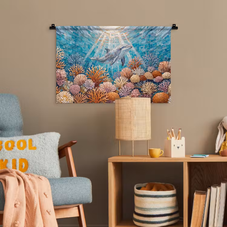 Dieren - Mozaïek - Oceaan - Koraal - Blauw Wandkleed katoen klein -wsfeer4_kind