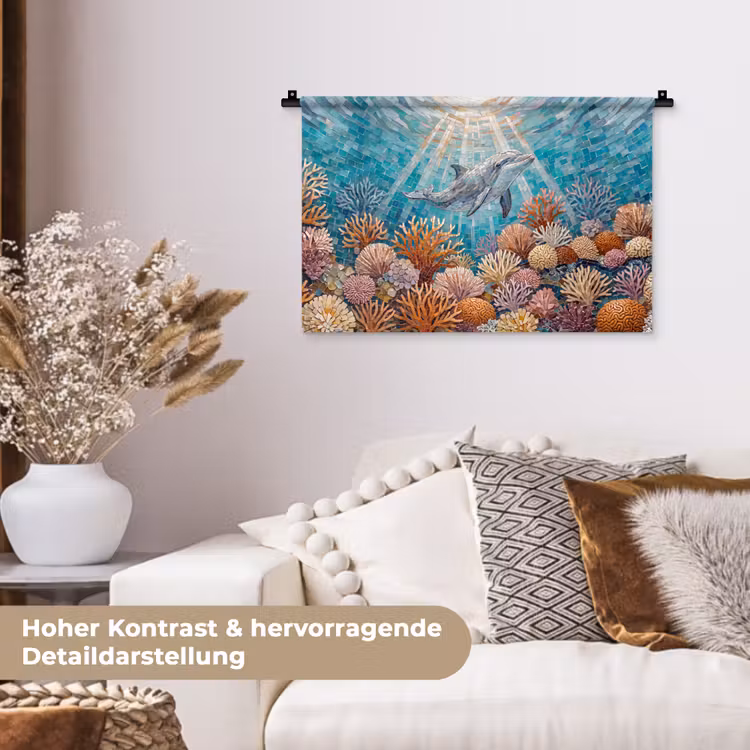 Dieren - Mozaïek - Oceaan - Koraal - Blauw Wandkleed katoen klein -tsfeer1_DE