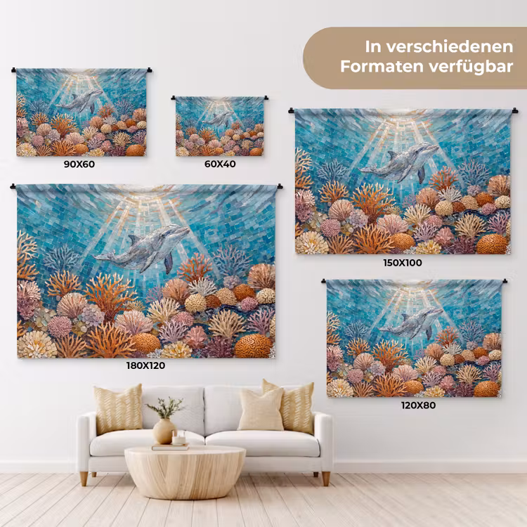 Dieren - Mozaïek - Oceaan - Koraal - Blauw Wandkleed katoen klein -tsfeer8_DE