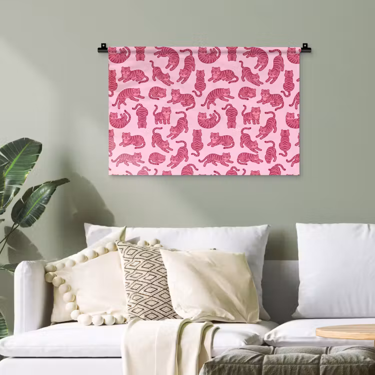 Dieren - Patroon - Roze - Speels - Cartoon Wandkleed katoen klein -sfeer7