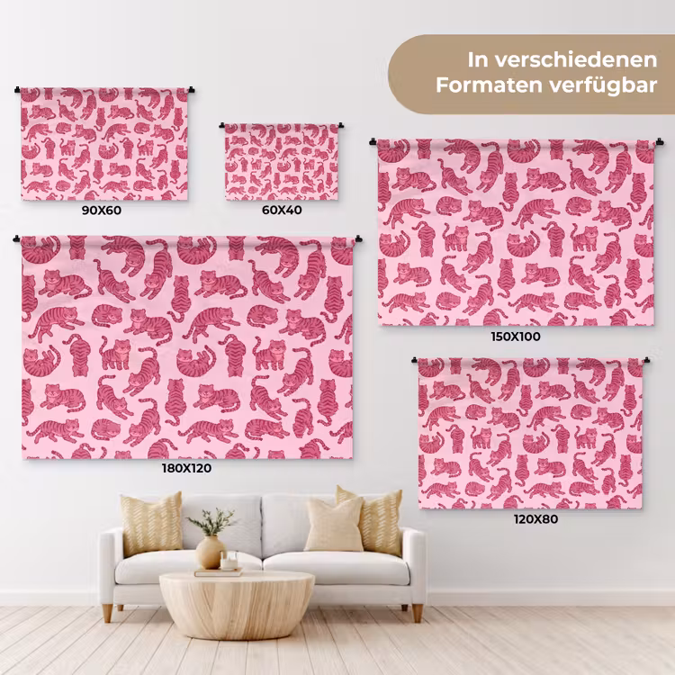Dieren - Patroon - Roze - Speels - Cartoon Wandkleed katoen klein -tsfeer8_DE