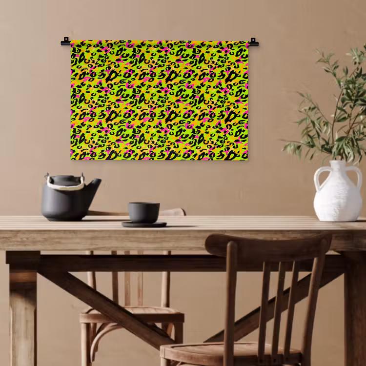 Dieren - Neon - Groen - Panterprint Wandkleed katoen klein 269 -sfeer6