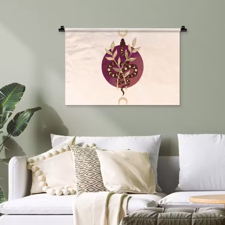 Dieren - Slang - Maan - Mystiek - Abstract Wandkleed katoen klein -sfeer7