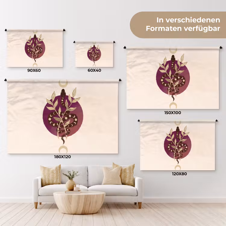 Dieren - Slang - Maan - Mystiek - Abstract Wandkleed katoen klein -tsfeer8_DE