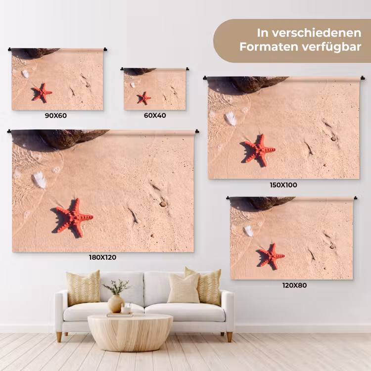 Dieren - Strand - Zee - Natuur - Rood Wandkleed katoen klein -tsfeer8_DE