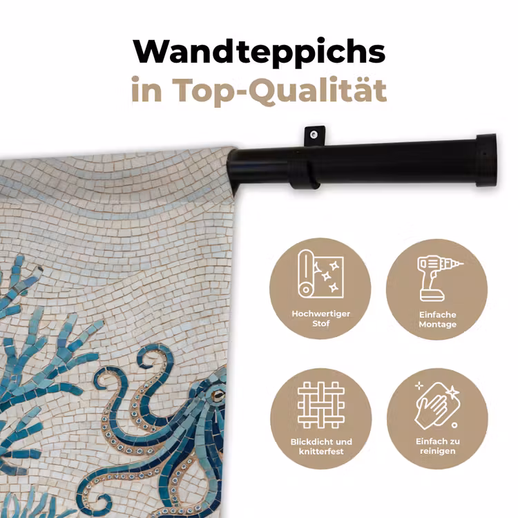Dieren - Onderwater - Natuur - Mozaïek - Blauw Wandkleed katoen klein -tsfeer2_DE