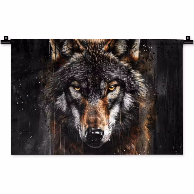Dieren - Wolf - Portret - Zwart - Bruin Wandkleed katoen klein -zz3d