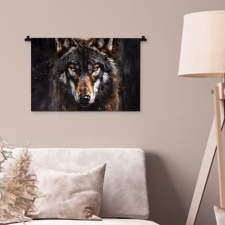 Dieren - Wolf - Portret - Zwart - Bruin Wandkleed katoen klein -sfeer4