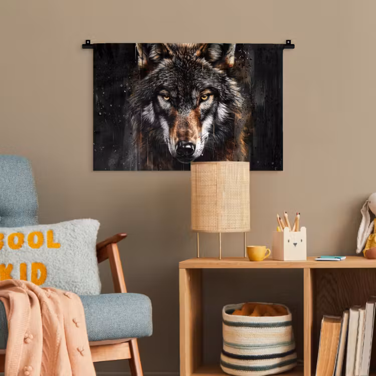 Dieren - Wolf - Portret - Zwart - Bruin Wandkleed katoen klein -wsfeer4_kind