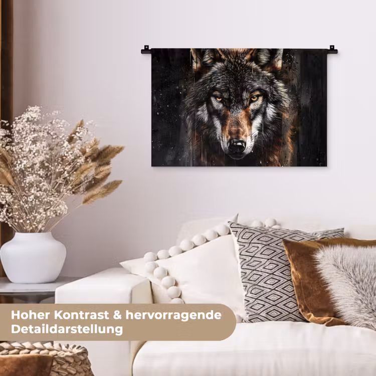 Dieren - Wolf - Portret - Zwart - Bruin Wandkleed katoen klein -tsfeer1_DE