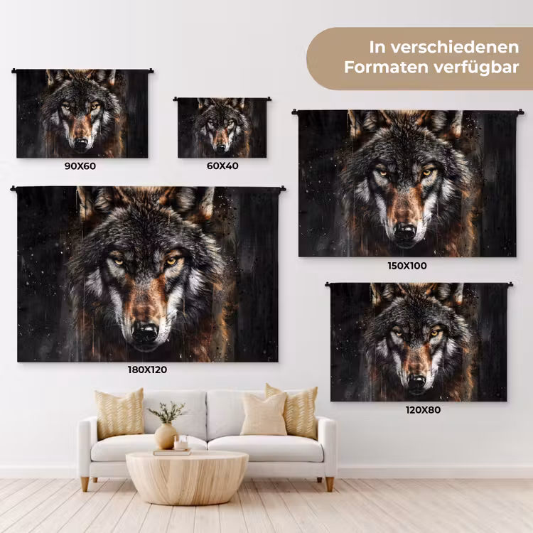 Dieren - Wolf - Portret - Zwart - Bruin Wandkleed katoen klein -tsfeer8_DE