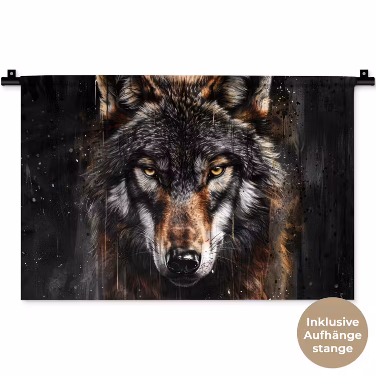 Dieren - Wolf - Portret - Zwart - Bruin Wandkleed katoen klein -t3d_DE