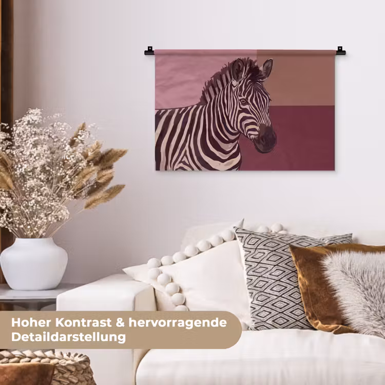 Dieren - Zebrahoofd - Wildlife - Modern - Bruin Wandkleed katoen klein -tsfeer1_DE