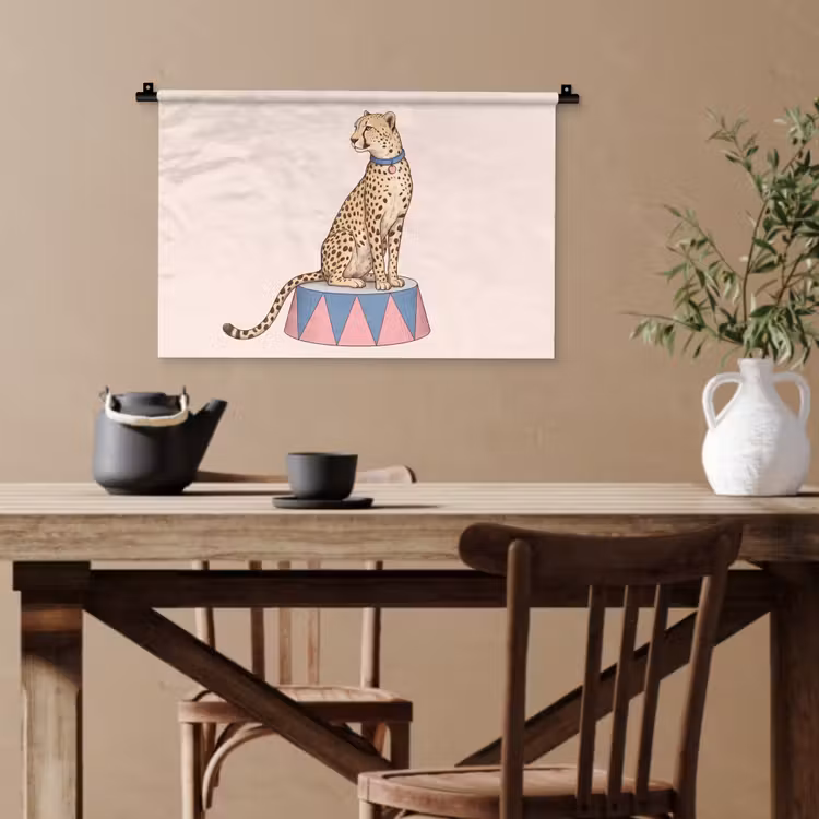 Dieren - Circus - Illustratie - Vintage - Roze Wandkleed katoen klein -sfeer6