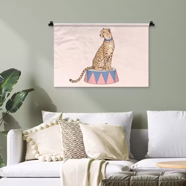 Dieren - Circus - Illustratie - Vintage - Roze Wandkleed katoen klein -sfeer7