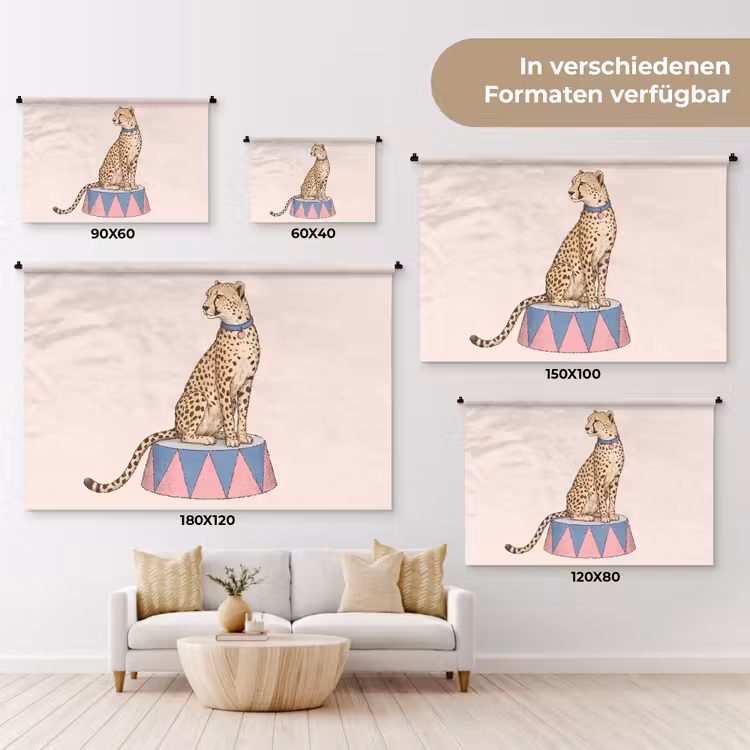 Dieren - Circus - Illustratie - Vintage - Roze Wandkleed katoen klein -tsfeer8_DE