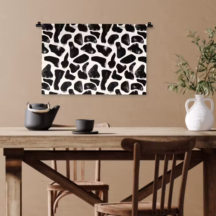 Dierenpatroon - Vlekken - Zwart - Wit Wandkleed katoen klein 269 -sfeer6