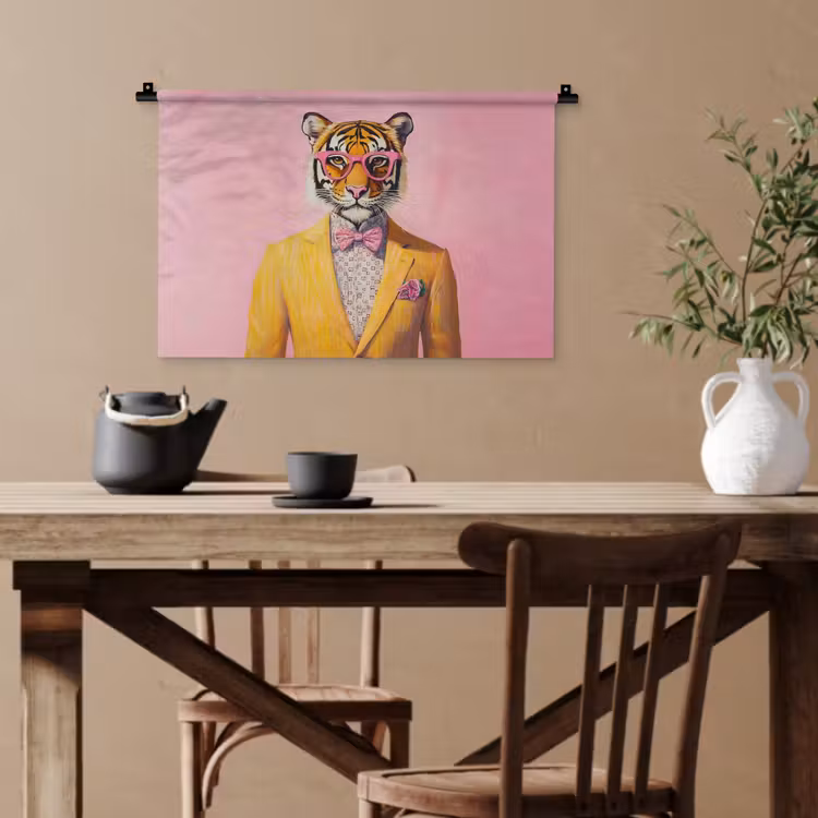 Tijger - Bril - Geel - Jasje Wandkleed katoen klein -sfeer6