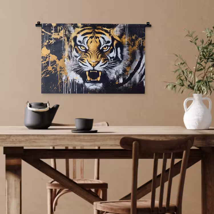 Tijger - Verfspatten - Goud Wandkleed katoen klein -sfeer6