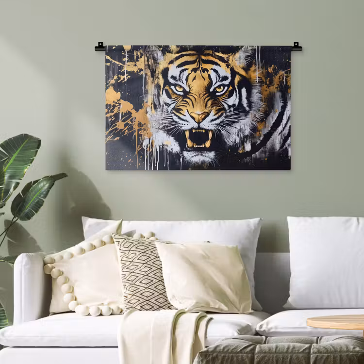 Tijger - Verfspatten - Goud Wandkleed katoen klein -sfeer7
