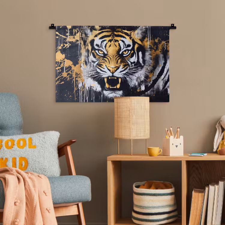 Tijger - Verfspatten - Goud Wandkleed katoen klein -wsfeer4_kind