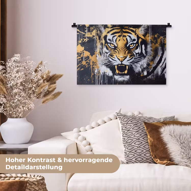 Tijger - Verfspatten - Goud Wandkleed katoen klein -tsfeer1_DE