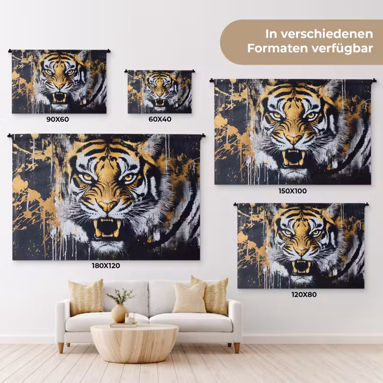 Tijger - Verfspatten - Goud Wandkleed katoen klein -tsfeer8_DE