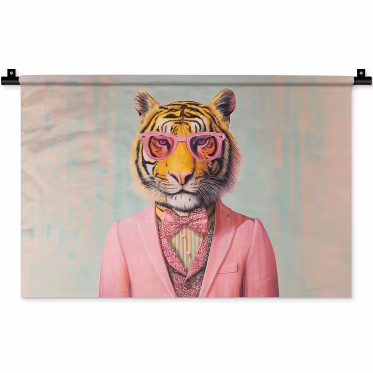 Tijger - Strik - Jasje - Roze Wandkleed katoen klein -zz3d