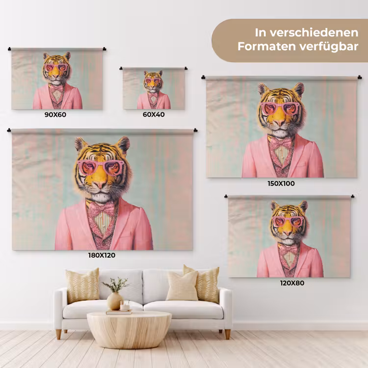 Tijger - Strik - Jasje - Roze Wandkleed katoen klein -tsfeer8_DE
