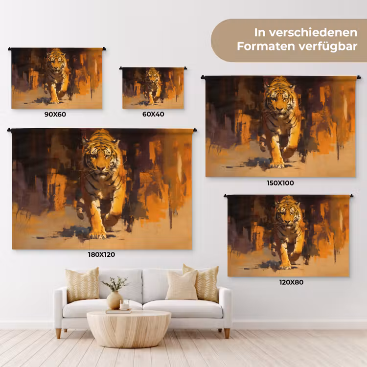 Tijger - Geschilderd - Oranje - Penseelstreken Wandkleed katoen klein -tsfeer8_DE