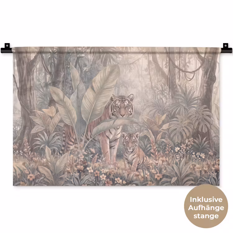 Tijger - Welp - Jungle - Illustratie - Dieren Wandkleed katoen klein -t3d_DE