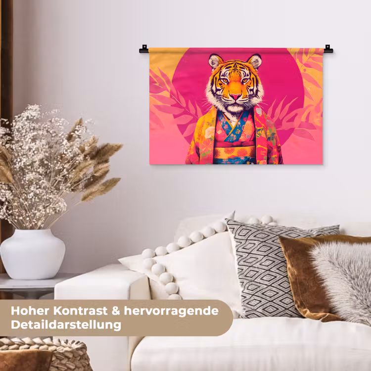 Tijger - Kimono - Planten - Roze Wandkleed katoen klein -tsfeer1_DE