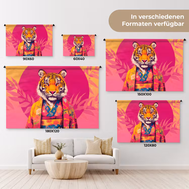 Tijger - Kimono - Planten - Roze Wandkleed katoen klein -tsfeer8_DE