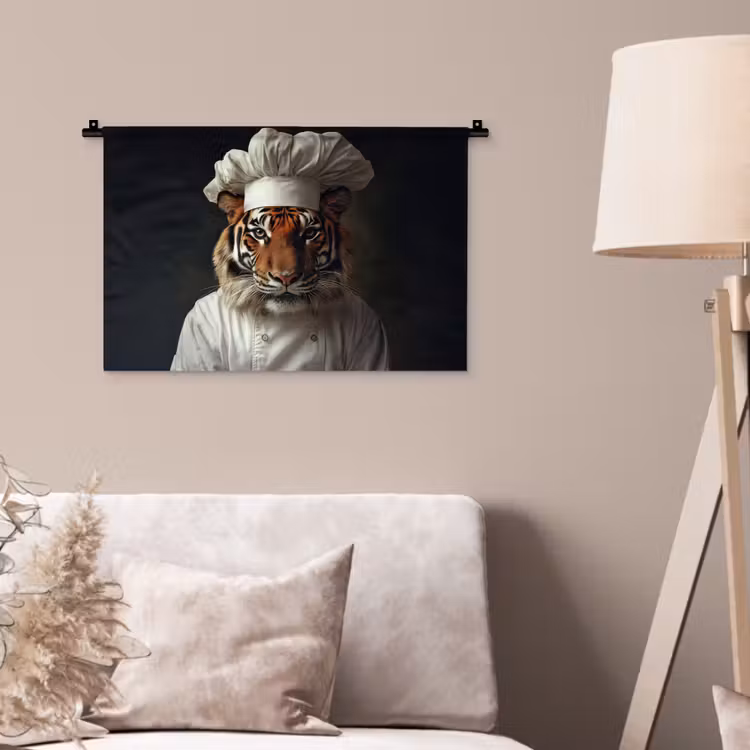 Tijger - Kokskleding - Bruin Wandkleed katoen klein -sfeer4